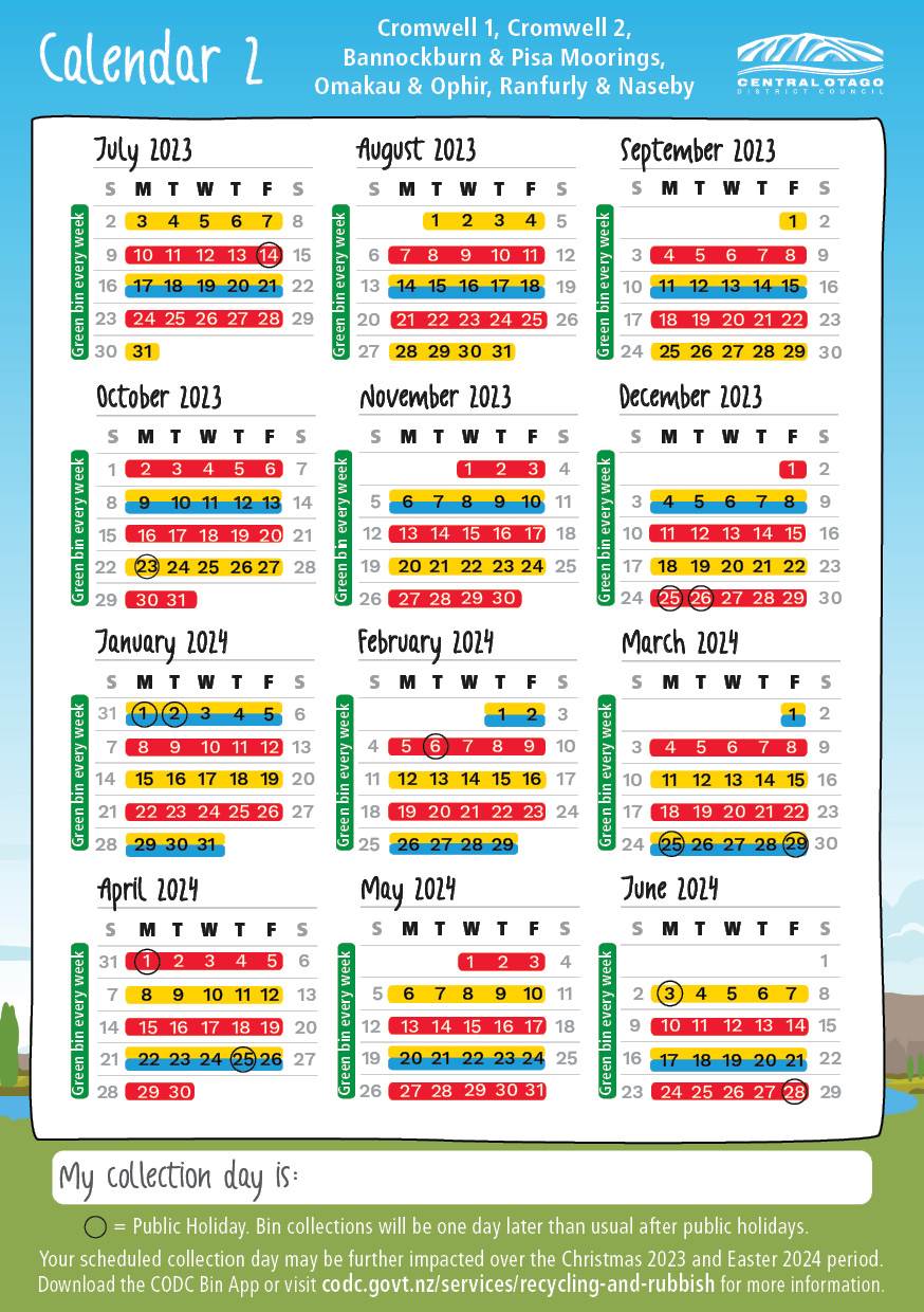 Kerbside Collection calendars and areas Central Otago District Council